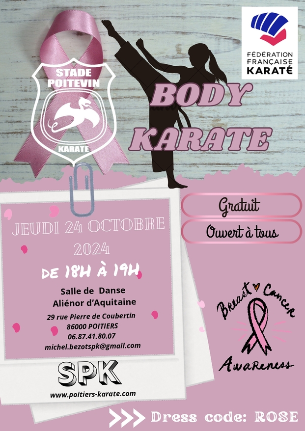 Affiche Body Karaté Octobre rose le 24 Octobre 2024